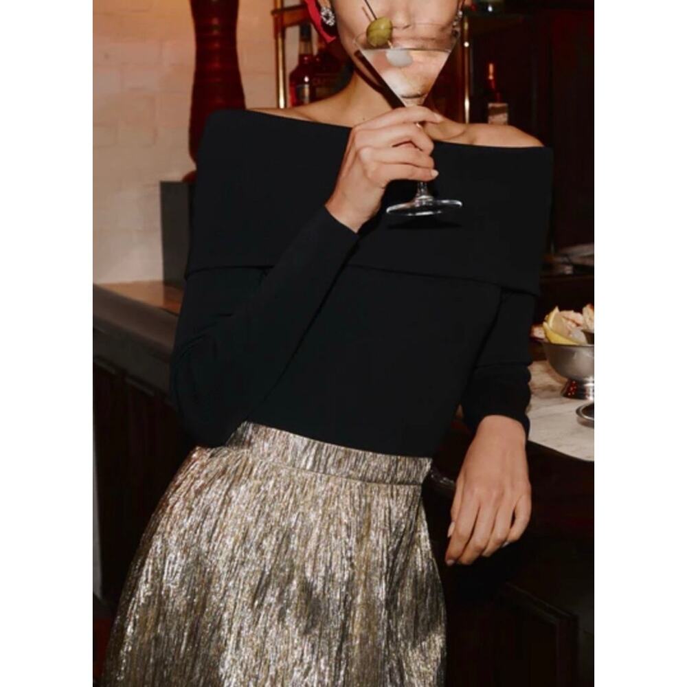 TUCKERNUCK Hyacinth House Gold Metallic Plisse Gloria Midi Skirt  NWT Size Large - Picture 6 of 10